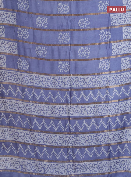 Semi chanderi saree grey with allover zari strips & batik butta prints in borderless style