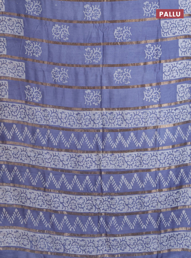 Semi chanderi saree grey with allover zari strips & batik butta prints in borderless style