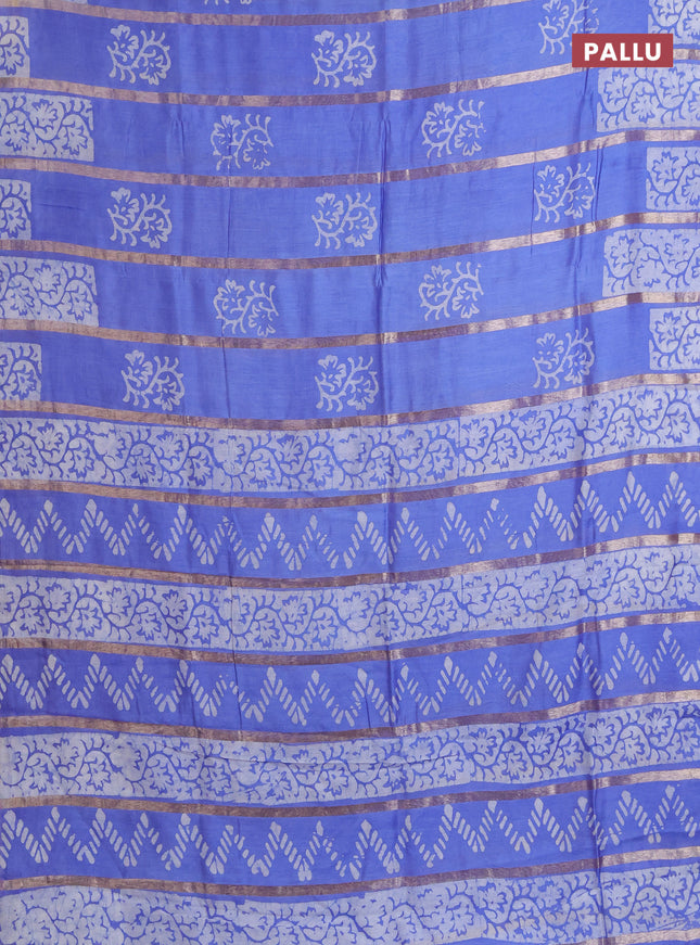 Semi chanderi saree lavender with allover zari strips & batik butta prints in borderless style