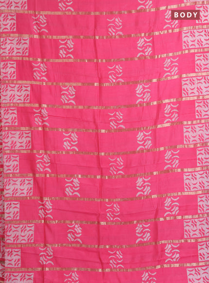 Semi chanderi saree candy pink with allover zari strips & batik butta prints in borderless style