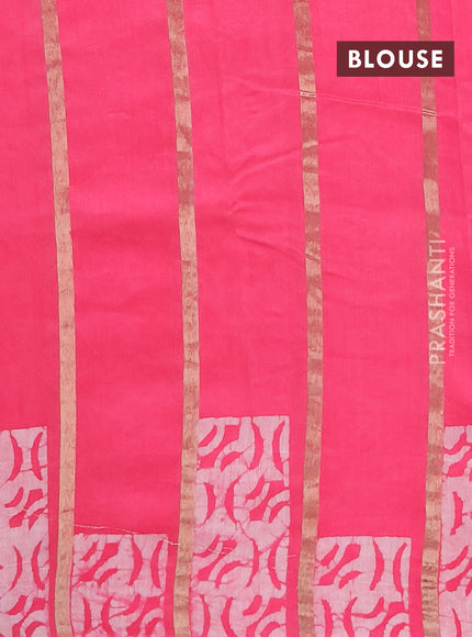 Semi chanderi saree candy pink with allover zari strips & batik butta prints in borderless style
