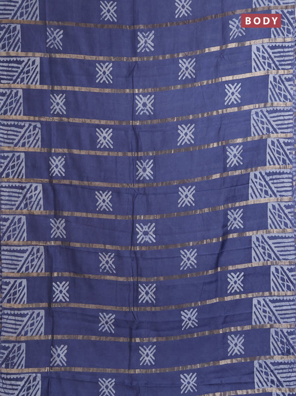 Semi chanderi saree dark grey with allover zari strips & batik butta prints in borderless style