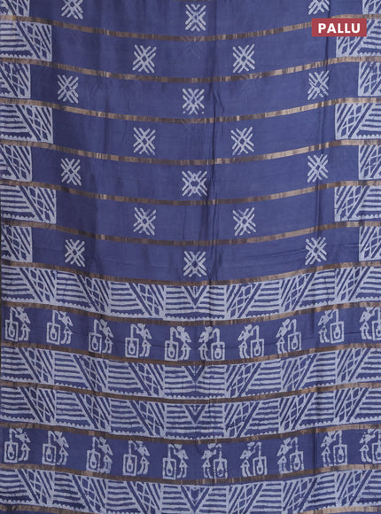 Semi chanderi saree dark grey with allover zari strips & batik butta prints in borderless style