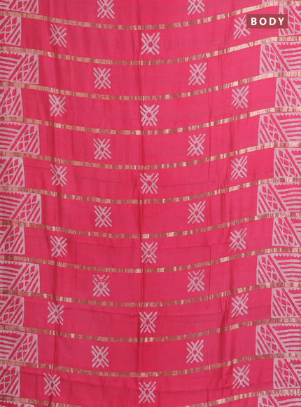 Semi chanderi saree candy pink with allover zari strips & batik butta prints in borderless style