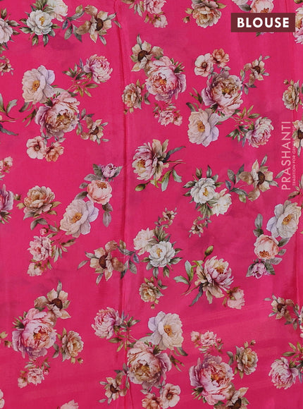 Semi georgette saree pink with allover floral prints and long zari woven border