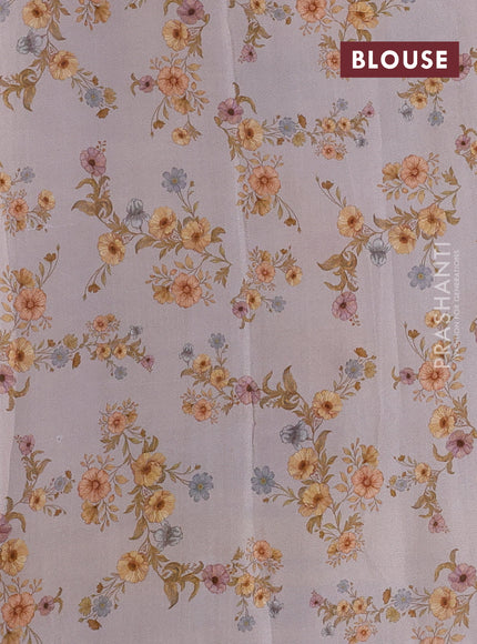 Semi georgette saree grey with allover floral prints and long zari woven border