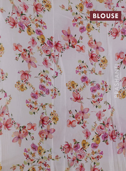 Semi georgette saree off white with allover floral prints and long zari woven border
