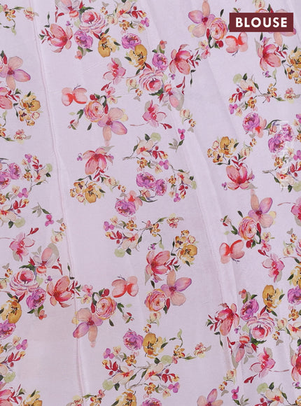 Semi georgette saree baby pink with allover floral prints and long zari woven border