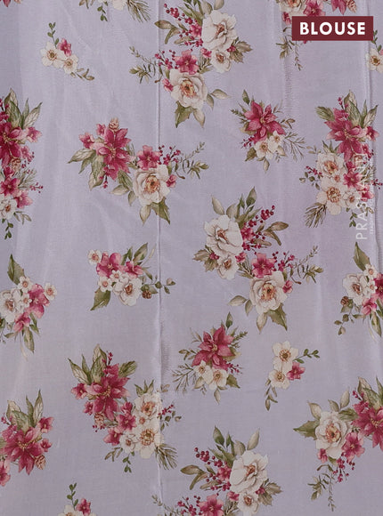Semi georgette saree pastel grey with allover floral prints and long zari woven border