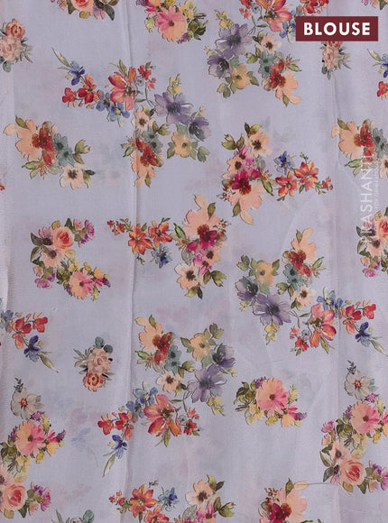 Semi georgette saree pastel grey with allover floral prints and long zari woven border
