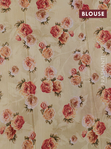 Semi georgette saree pale yellow with allover floral prints and long zari woven border