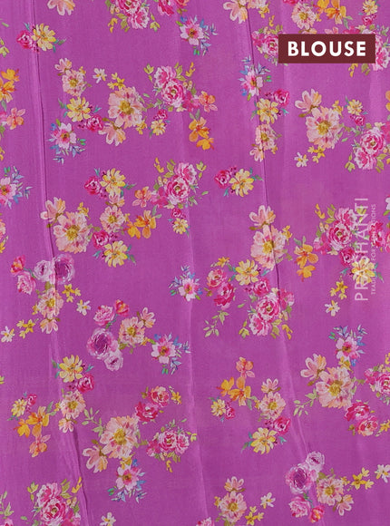 Semi georgette saree purple with allover floral prints and long zari woven border
