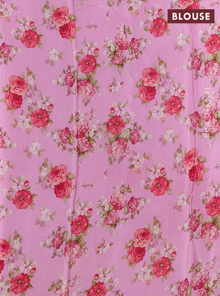Semi georgette saree light pink with allover floral prints and long zari woven border