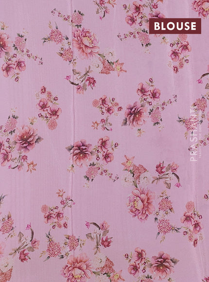 Semi georgette saree light pink with allover floral prints and long zari woven border