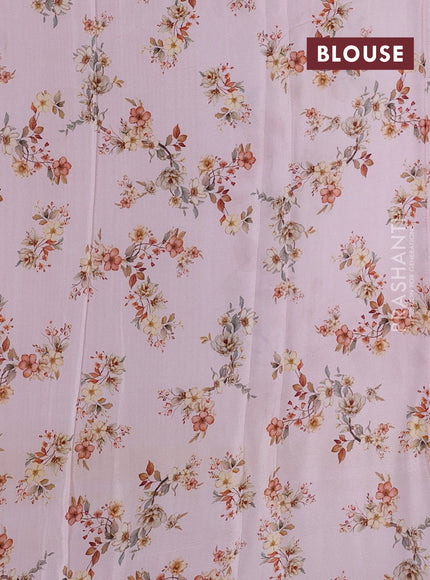 Semi georgette saree baby pink with allover floral prints and long zari woven border