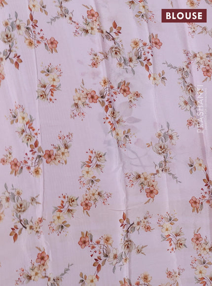 Semi georgette saree baby pink with allover floral prints and long zari woven border