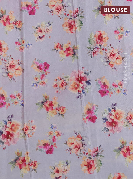 Semi georgette saree grey with allover floral prints and long zari woven border