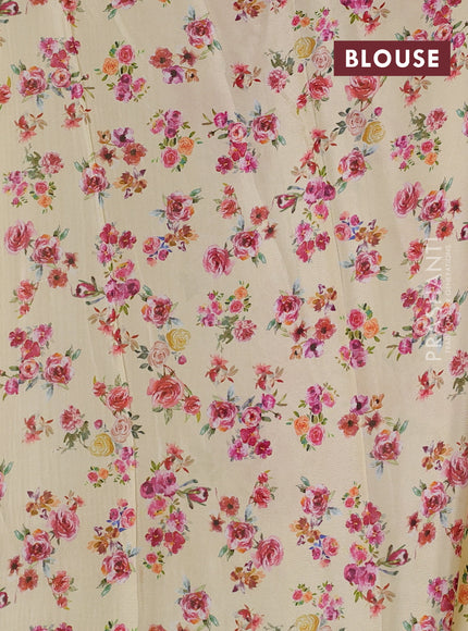 Semi georgette saree pale yellow with allover floral prints and long zari woven border