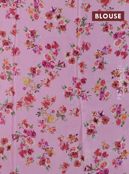 Semi georgette saree light pink with allover floral prints and long zari woven border