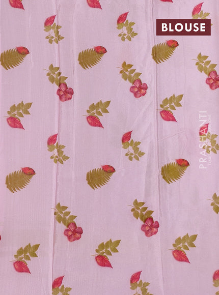 Semi georgette saree light pink with allover floral prints and long zari woven border
