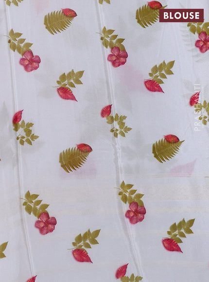 Semi georgette saree off white with allover floral prints and long zari woven border