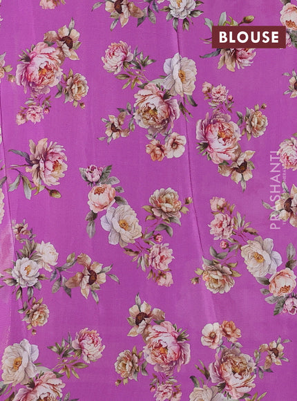 Semi georgette saree purple with allover floral prints and long zari woven border