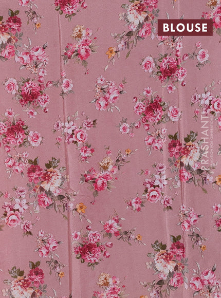 Semi georgette saree pastel peach pink with allover floral prints and long zari woven border