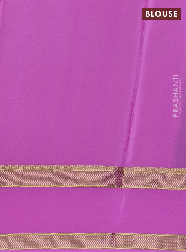 Pure mysore silk saree bottle green and light pink with allover zari woven checked pattern and rettapet zari woven borbder