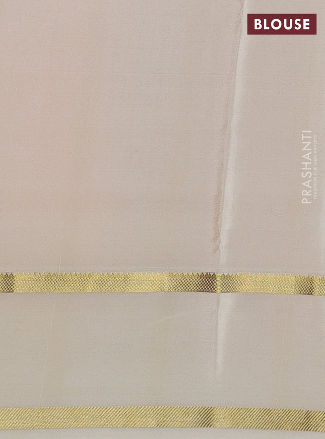 Pure mysore silk saree orange and cream with allover zari woven checked pattern and rettapet zari woven borbder