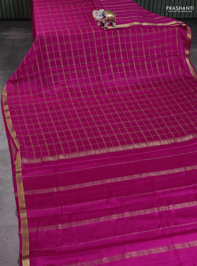 Pure mysore silk saree pink with allover zari woven checked pattern and zari woven borbder