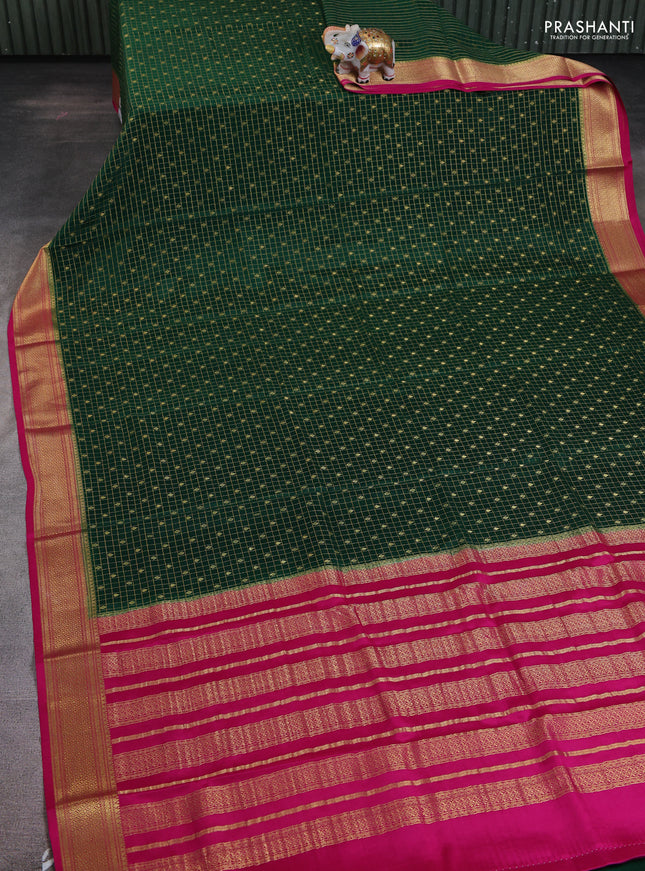 Pure mysore silk saree green and pink with allover zari checks & buttas and zari woven borbder