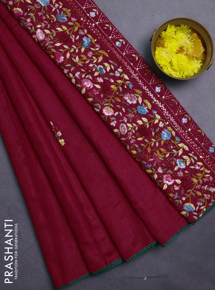 Semi tussar saree pink with embroided buttas and embroidery pallu