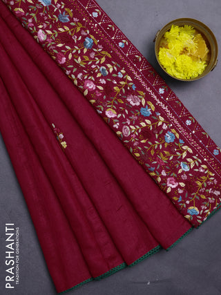 Semi tussar saree pink with embroided buttas and embroidery pallu