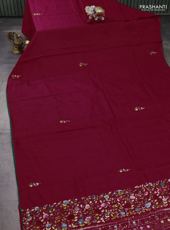 Semi tussar saree pink with embroided buttas and embroidery pallu
