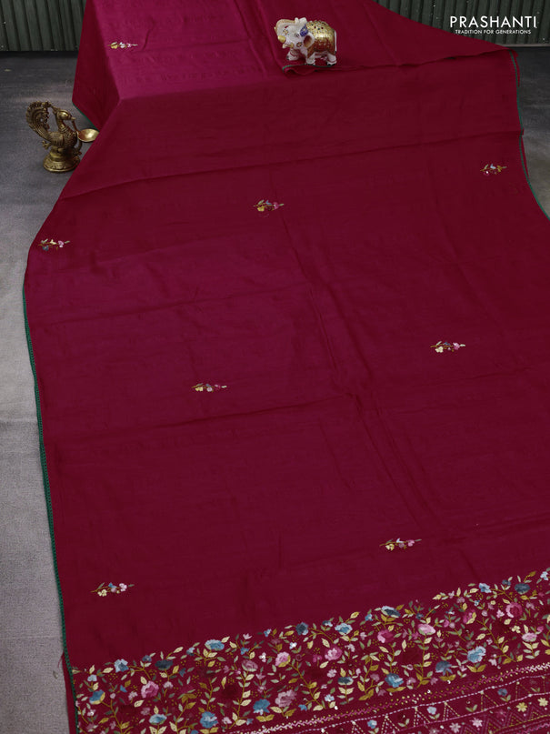 Semi tussar saree pink with embroided buttas and embroidery pallu