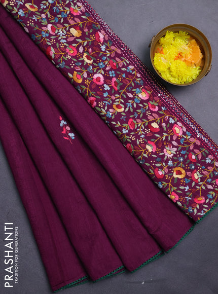 Semi tussar saree purple with embroided buttas and embroidery pallu