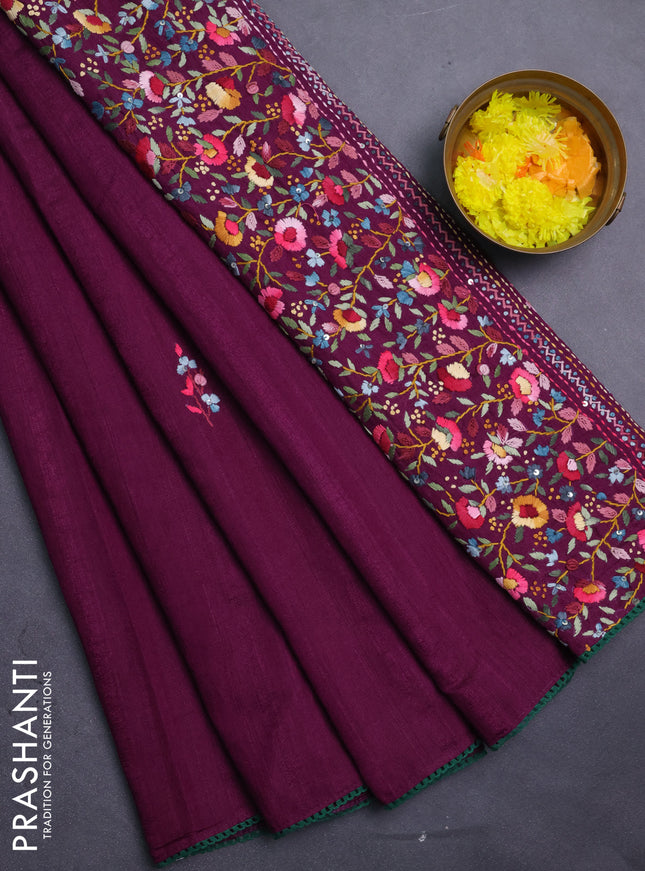Semi tussar saree purple with embroided buttas and embroidery pallu