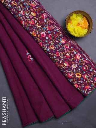 Semi tussar saree purple with embroided buttas and embroidery pallu
