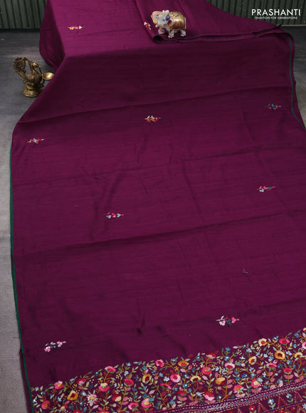Semi tussar saree purple with embroided buttas and embroidery pallu