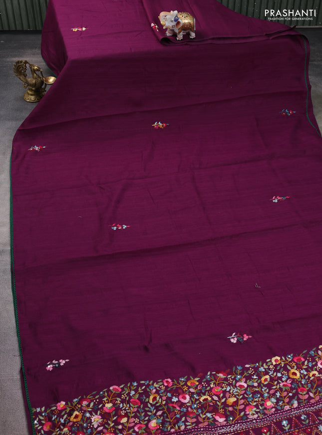 Semi tussar saree purple with embroided buttas and embroidery pallu