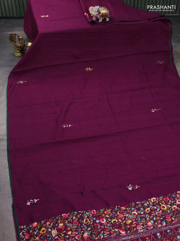 Semi tussar saree purple with embroided buttas and embroidery pallu
