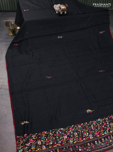 Semi tussar saree black with embroided buttas and embroidery pallu