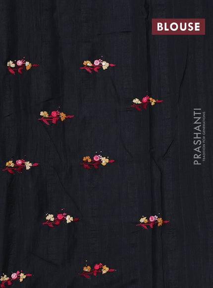Semi tussar saree black with embroided buttas and embroidery pallu