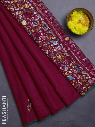 Semi tussar saree maroon with embroided buttas and embroidery pallu