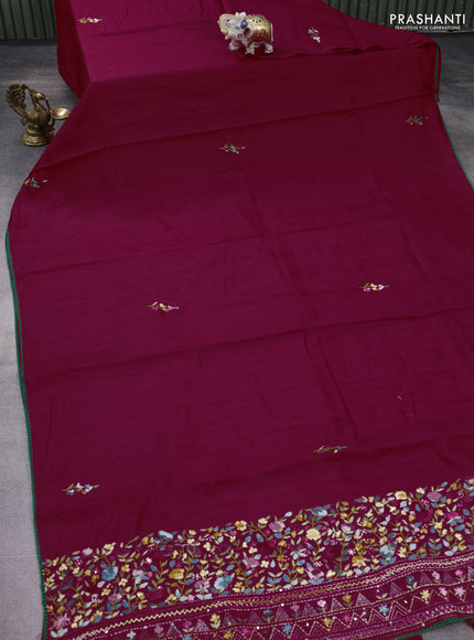 Semi tussar saree maroon with embroided buttas and embroidery pallu