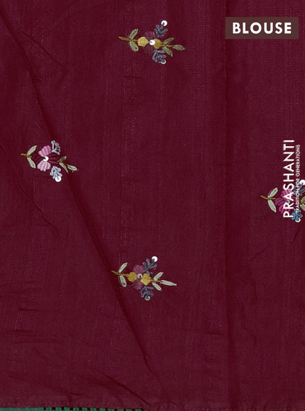 Semi tussar saree maroon with embroided buttas and embroidery pallu