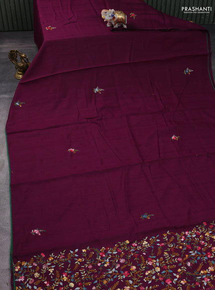 Semi tussar saree purple with embroided buttas and embroidery pallu