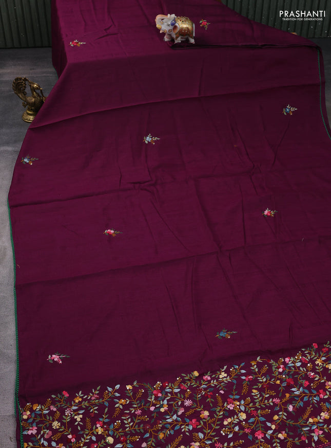 Semi tussar saree purple with embroided buttas and embroidery pallu