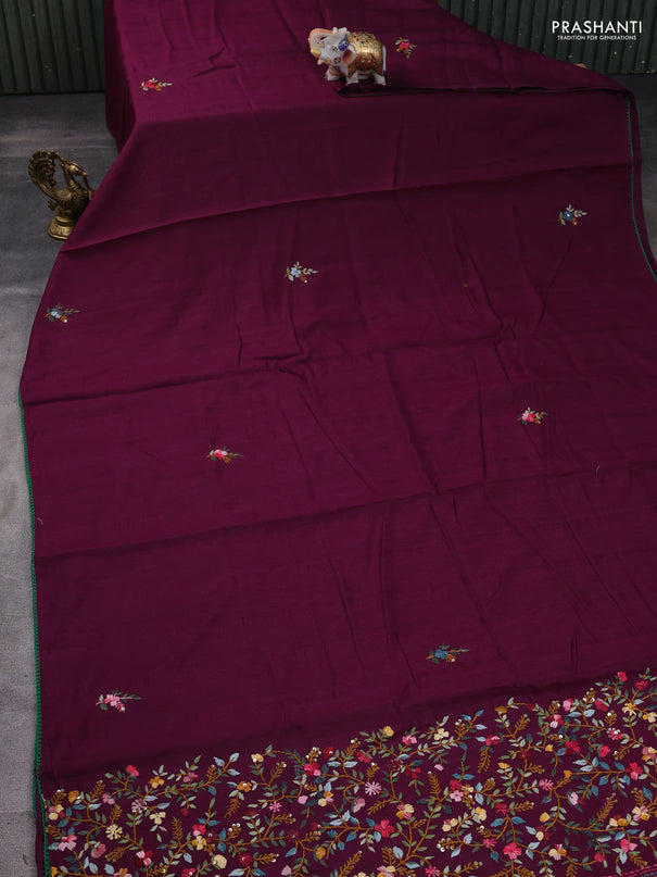 Semi tussar saree purple with embroided buttas and embroidery pallu