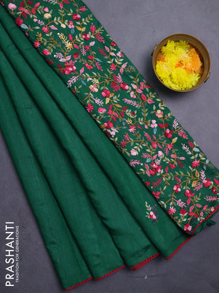 Semi tussar saree green with embroided buttas and embroidery pallu
